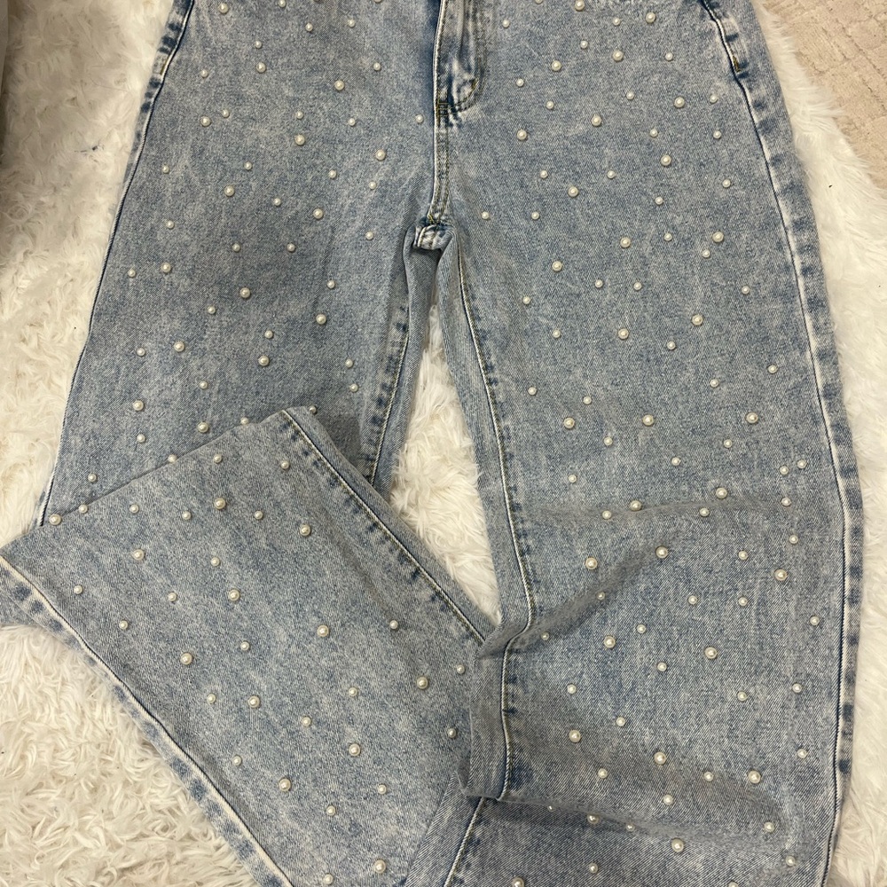 Pearl-Embellished Women Jeans